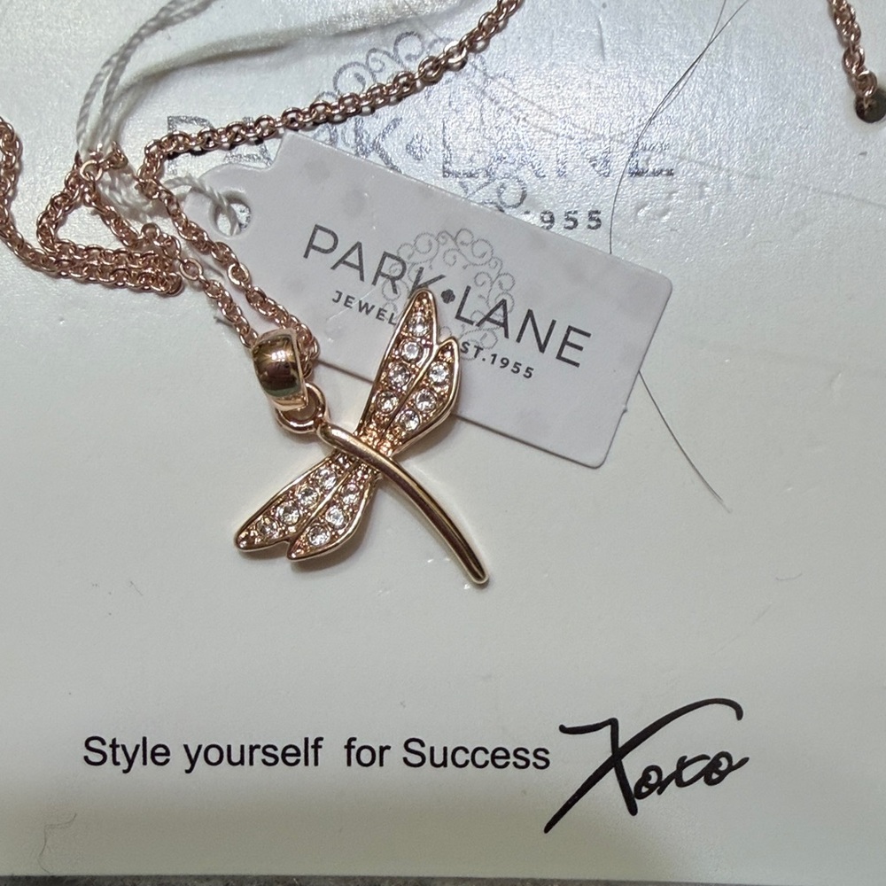 Park Lane Rose Gold Dragonfly Pendant with Crystal Accents